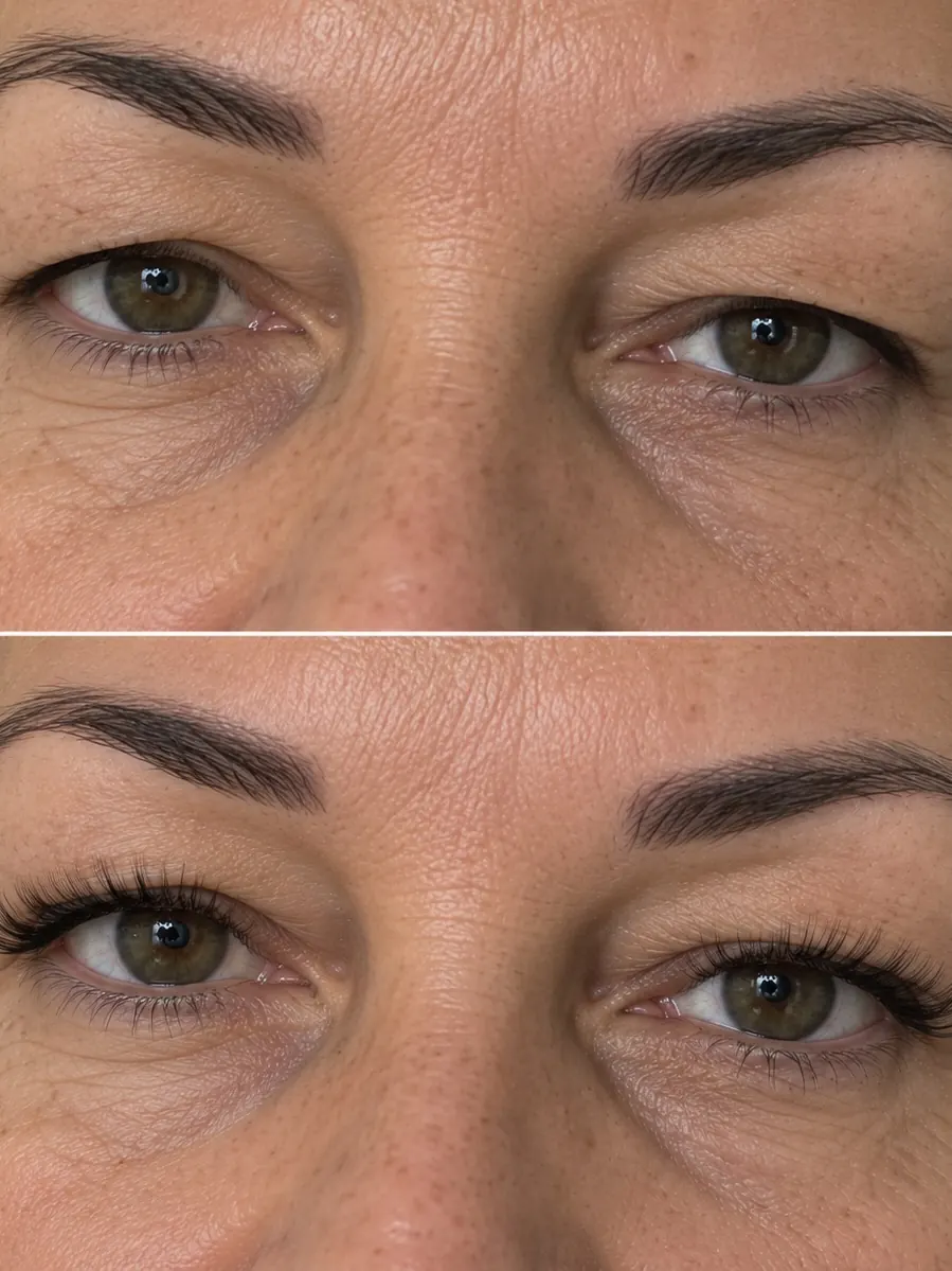 Wimpernverlängerung vorher und nachher bei Seidenblick in Dortmund
